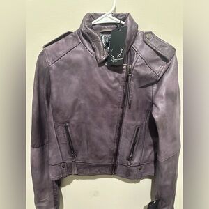 Bod & Christensen (Grace) steel mauve Leather biker Moto Jacket